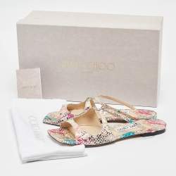 Pre Owned Jimmy Choo Multicolor Python Embossed Leather Flat Slides Size 36