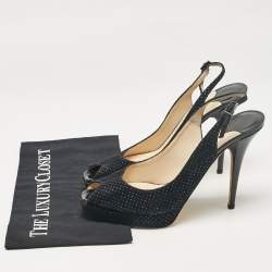 Jimmy Choo Black Embellished Suede Peep Toe Platorm Slingback Pumps Size 41