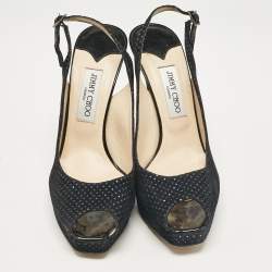 Jimmy Choo Black Embellished Suede Peep Toe Platorm Slingback Pumps Size 41