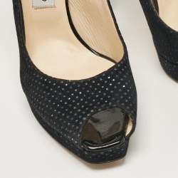 Jimmy Choo Black Embellished Suede Peep Toe Platorm Slingback Pumps Size 41