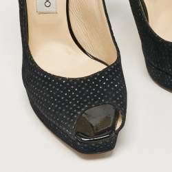 Jimmy Choo Black Embellished Suede Peep Toe Platorm Slingback Pumps Size 41