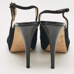 Jimmy Choo Black Embellished Suede Peep Toe Platorm Slingback Pumps Size 41
