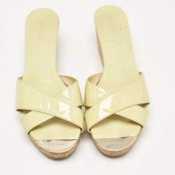 Jimmy Choo Green Patent Leather Prima Slide Sandals Size 40