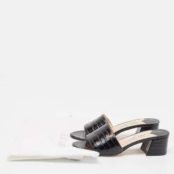 Jimmy Choo Black Croc Embossed Leather Minea Slide Sandals Size 35