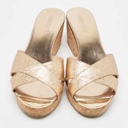 Jimmy Choo Gold Glitter Prima Wedge Sandals Size 37