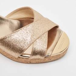 Jimmy Choo Gold Glitter Prima Wedge Sandals Size 37