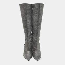 Jimmy Choo Silver Glitter Knee Length Boots Size 40