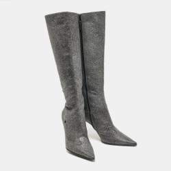 Jimmy Choo Silver Glitter Knee Length Boots Size 40