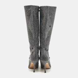 Jimmy Choo Silver Glitter Knee Length Boots Size 40