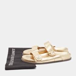 Pre Owned Jimmy Choo Metallic Gold Leather Flat Slides Size 38