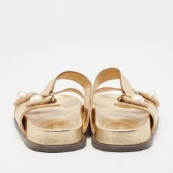 Pre Owned Jimmy Choo Metallic Gold Leather Flat Slides Size 38