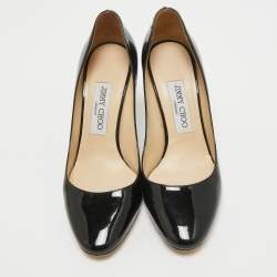 مملوكة مسبقًا Jimmy Choo Black Patent Aza Kitten Pointed Toe Pumps Size 37