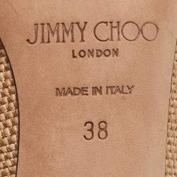 Pre Owned Jimmy Choo Brown/Cream Leather and Raffia Love Pumps Size 38