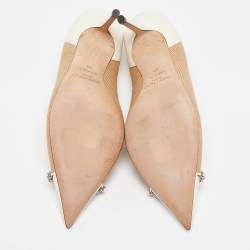 Pre Owned Jimmy Choo Brown/Cream Leather and Raffia Love Pumps Size 38