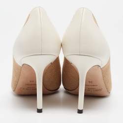 Pre Owned Jimmy Choo Brown/Cream Leather and Raffia Love Pumps Size 38