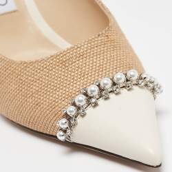 Pre Owned Jimmy Choo Brown/Cream Leather and Raffia Love Pumps Size 38