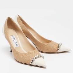 Pre Owned Jimmy Choo Brown/Cream Leather and Raffia Love Pumps Size 38