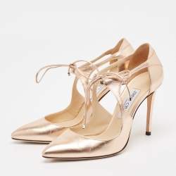 Pre Owned Jimmy Choo Rose Gold Leather Vanessa Pumps Size 37.5