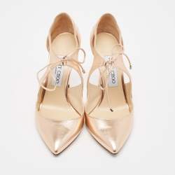 Pre Owned Jimmy Choo Rose Gold Leather Vanessa Pumps Size 37.5