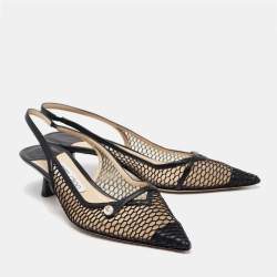 Pre Owned Jimmy Choo Black Leather and Mesh Amita Slingback Pumps Size 39