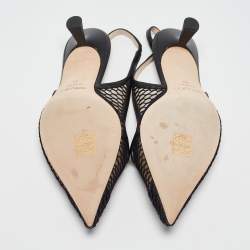 Pre Owned Jimmy Choo Black Leather and Mesh Amita Slingback Pumps Size 39