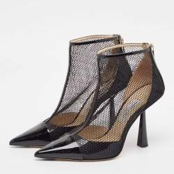 مملوكة مسبقًا Jimmy Choo Black Mesh and Patent Leather Ankle Boots Size 42