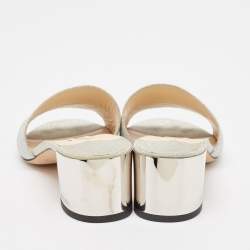 Pre Owned Jimmy Choo Silver Glitter Joni Slide Sandals Size 39