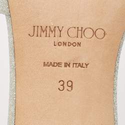 Pre Owned Jimmy Choo Silver Glitter Joni Slide Sandals Size 39