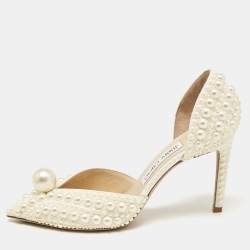 Pre Owned Jimmy Choo Cream Faux Pearl and Satin D'orsay Pumps Size 37.5