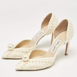 Pre Owned Jimmy Choo Cream Faux Pearl and Satin D'orsay Pumps Size 37.5