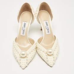 Pre Owned Jimmy Choo Cream Faux Pearl and Satin D'orsay Pumps Size 37.5