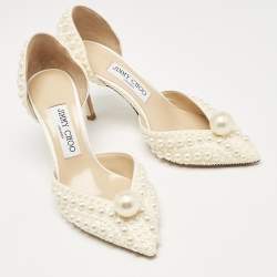 Pre Owned Jimmy Choo Cream Faux Pearl and Satin D'orsay Pumps Size 37.5