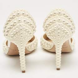 Pre Owned Jimmy Choo Cream Faux Pearl and Satin D'orsay Pumps Size 37.5