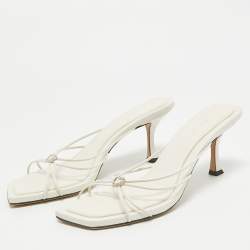 Pre Owned Jimmy Choo Cream Leather Crystal Embellished Slide Sandals Size 42