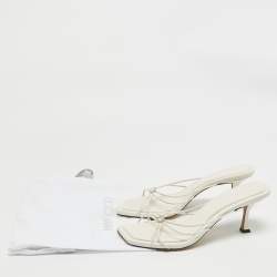 Pre Owned Jimmy Choo Cream Leather Crystal Embellished Slide Sandals Size 42