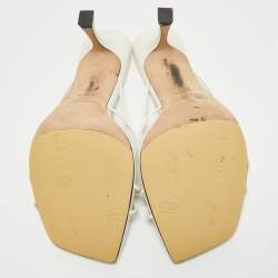 Pre Owned Jimmy Choo Cream Leather Crystal Embellished Slide Sandals Size 42