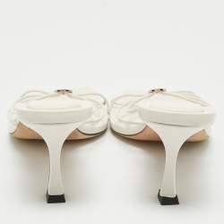 Pre Owned Jimmy Choo Cream Leather Crystal Embellished Slide Sandals Size 42