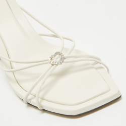Pre Owned Jimmy Choo Cream Leather Crystal Embellished Slide Sandals Size 42