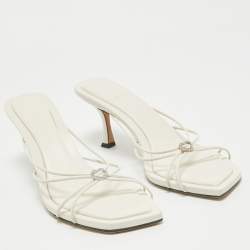 Pre Owned Jimmy Choo Cream Leather Crystal Embellished Slide Sandals Size 42