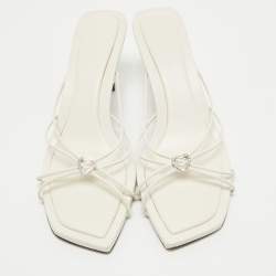 Pre Owned Jimmy Choo Cream Leather Crystal Embellished Slide Sandals Size 42