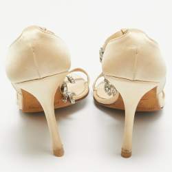 Jimmy Choo Gold Satin Crystal Embellished Ankle Strap Sandals Size 38