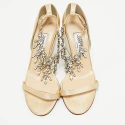 Jimmy Choo Gold Satin Crystal Embellished Ankle Strap Sandals Size 38
