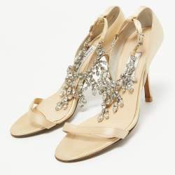 Jimmy Choo Gold Satin Crystal Embellished Ankle Strap Sandals Size 38