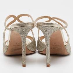 Pre Owned Jimmy Choo Gold Glitter Slide Sandals Size 39
