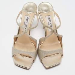 Pre Owned Jimmy Choo Gold Glitter Slide Sandals Size 39