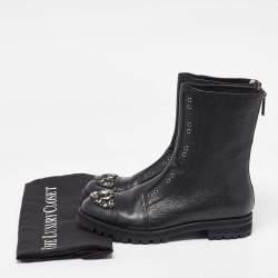 Pre Owned حذاء بوت كومبات جيمي تشو كروز جلد أسود مزخرف كريستال مقاس 38