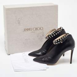 Pre Owned Jimmy Choo Black Leather Lark 100 Booties Size 37.5
