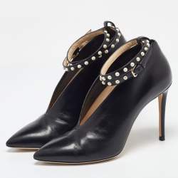 Pre Owned Jimmy Choo Black Leather Lark 100 Booties Size 37.5
