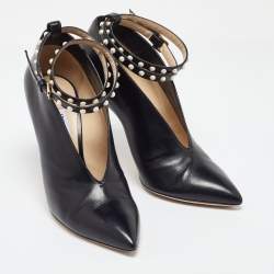 Pre Owned Jimmy Choo Black Leather Lark 100 Booties Size 37.5