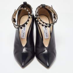 Pre Owned Jimmy Choo Black Leather Lark 100 Booties Size 37.5